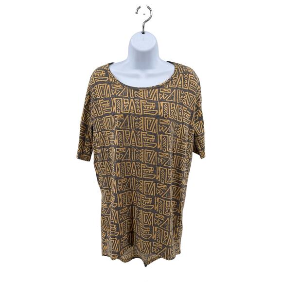 Lularoe Tunic 'Irma' Yellow/Gray Short Sleeve Crew Neck Top WMNS XXS Geometric - Picture 1 of 6
